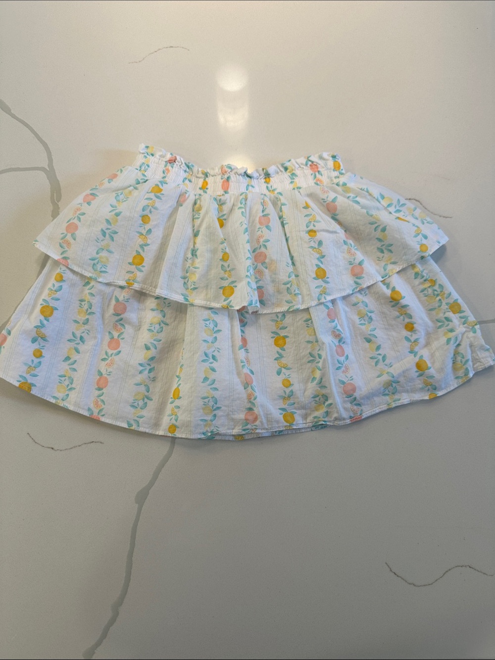 Janie and jack girls tiered skirt white orange peach lemon size 4 🤍🍋🍊🍑
